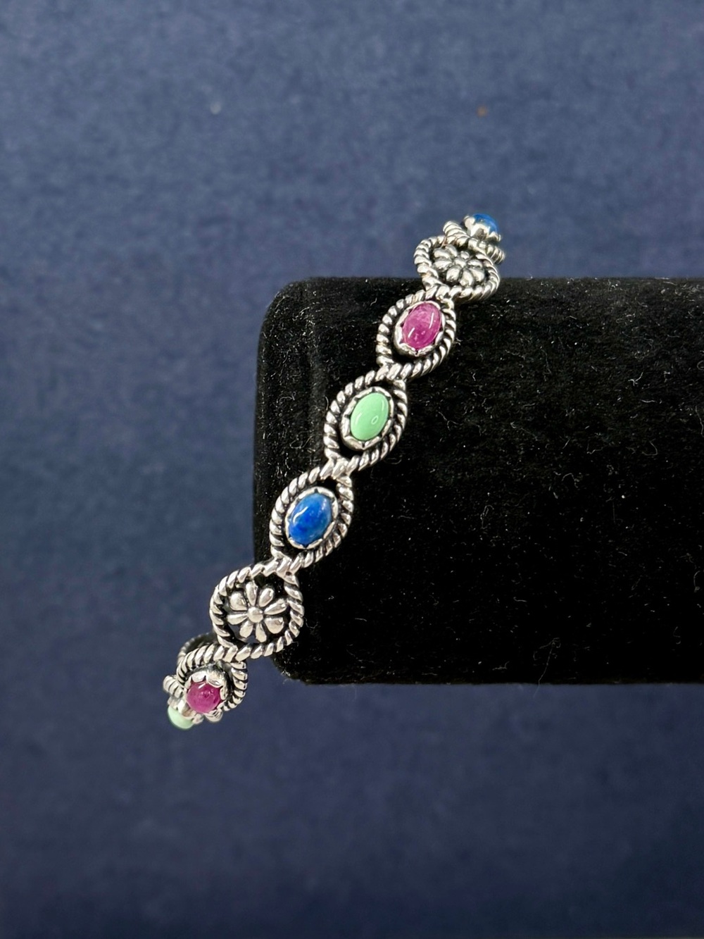 CAROLYN POLLACK Amer. West Sterling Fuchsia Green Blue Cable Twist Cuff Bracelet